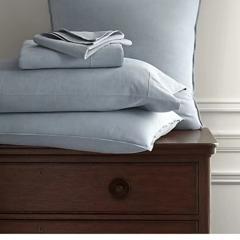 NEW $215 Ralph Lauren Chambray Workshirt queen flat Sheet only Blue cotton
